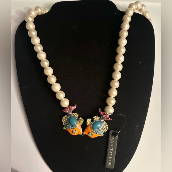 Ann Taylor Jewelry - Ann Taylor Cream Pearl Necklace with Orange & Turquoise Fish Charms